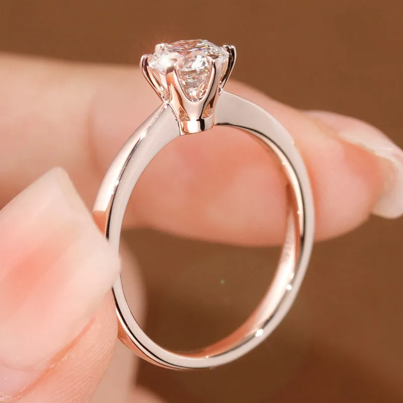 0.8 Carat Lab Grown Diamond Ring 6 Claws 14K Rose Gold LGR006