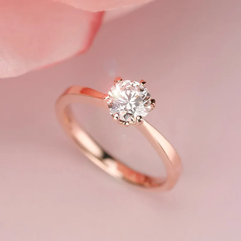 0.8 Carat Lab Grown Diamond Ring 6 Claws 14K Rose Gold LGR006