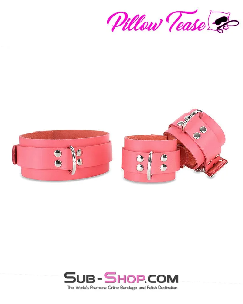 1339A      Passion Pink Leather Bondage Wrist Cuffs