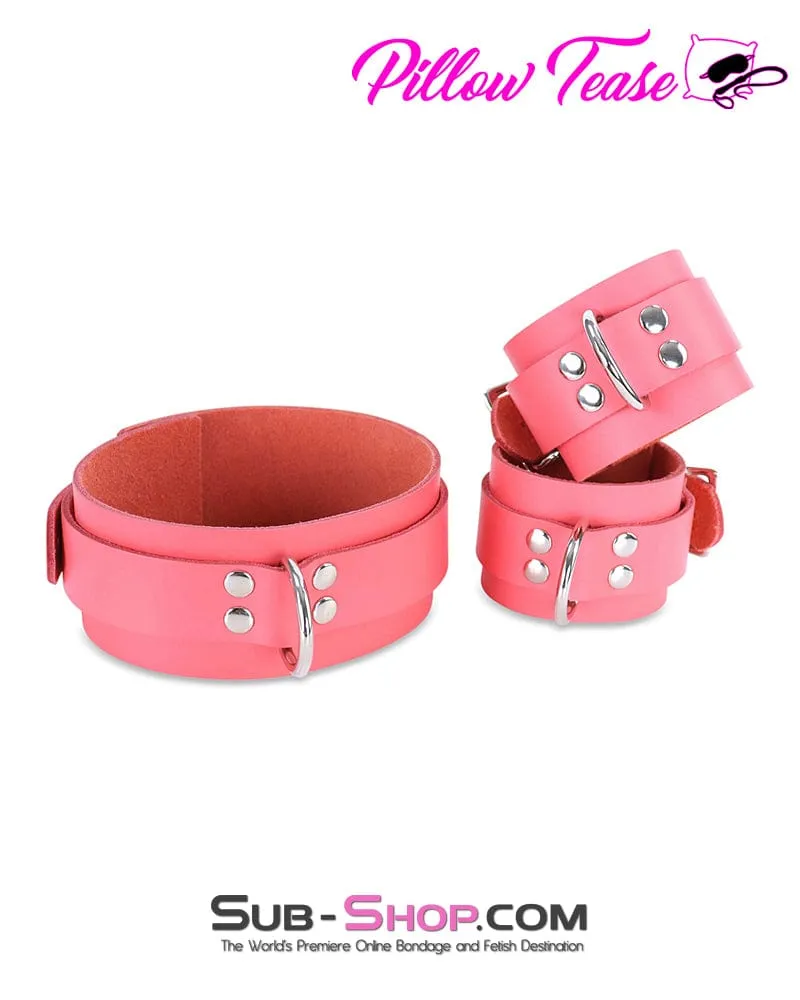 1339A      Passion Pink Leather Bondage Wrist Cuffs