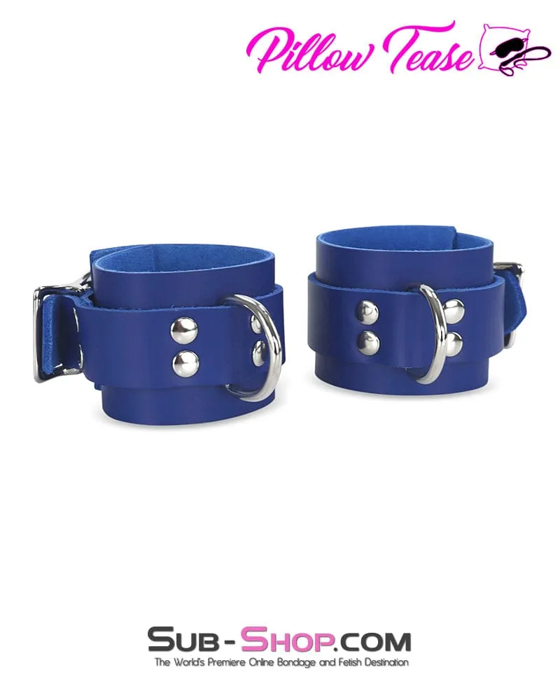 1477A      Royal Blue Leather Bondage Wrist Cuffs