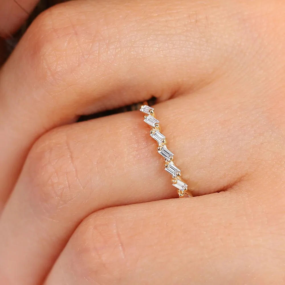 14k 7 Stone Slanted Baguette Diamond Ring