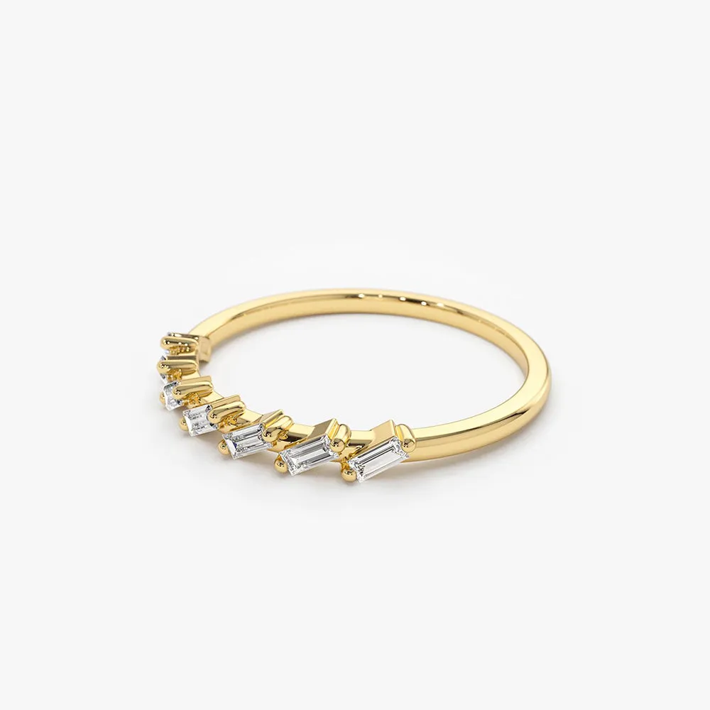 14k 7 Stone Slanted Baguette Diamond Ring