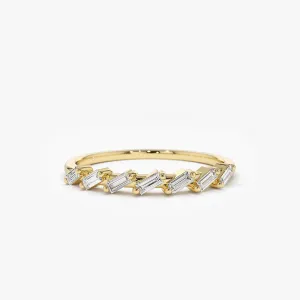 14k 7 Stone Slanted Baguette Diamond Ring