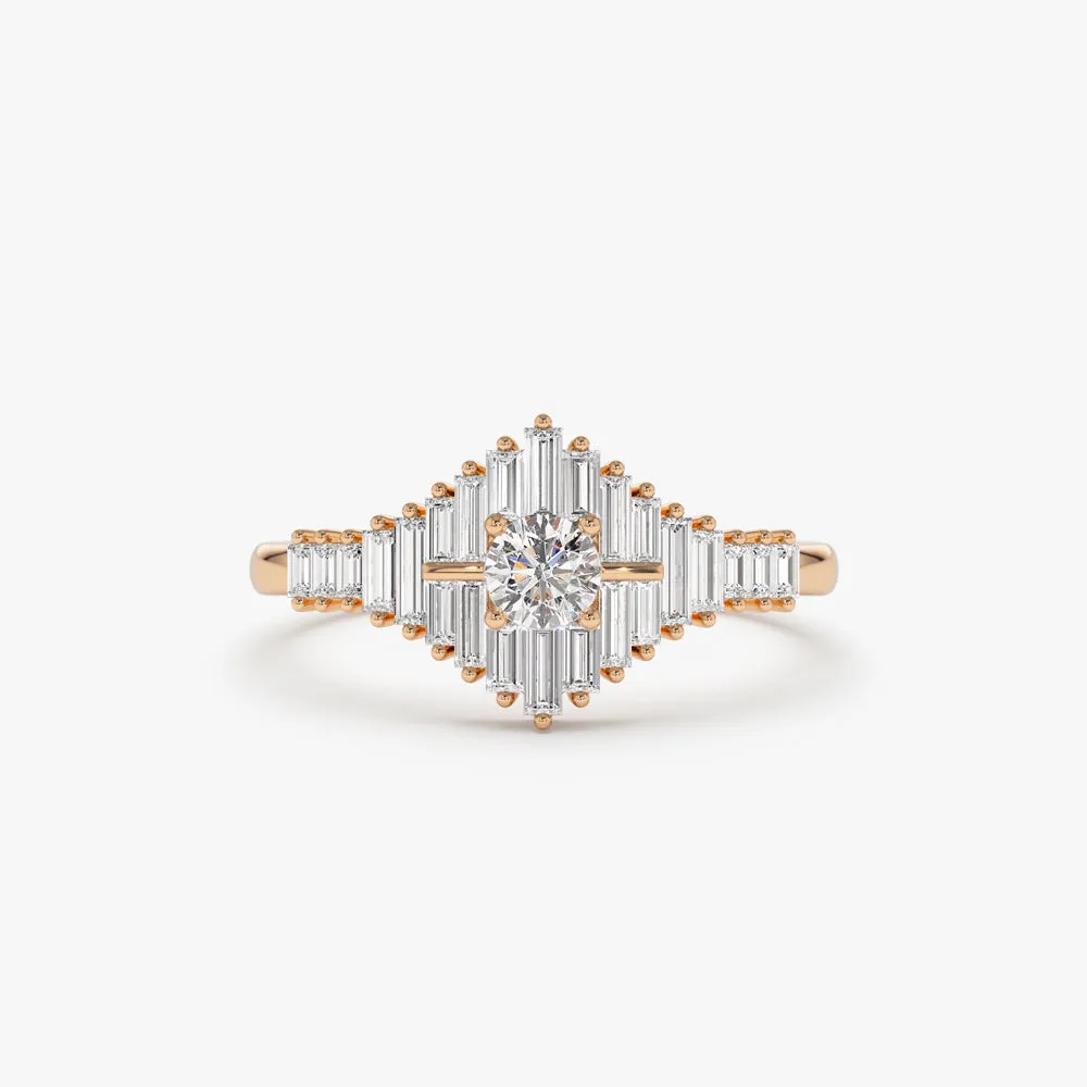 14k Art Deco Inspired Baguette Diamond Ring