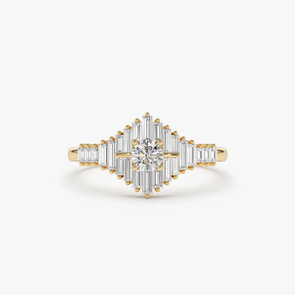 14k Art Deco Inspired Baguette Diamond Ring