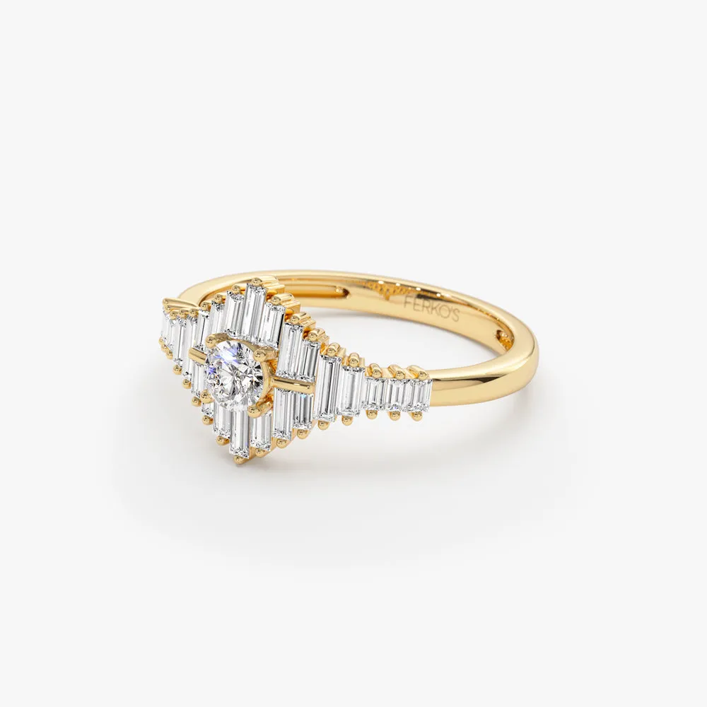 14k Art Deco Inspired Baguette Diamond Ring