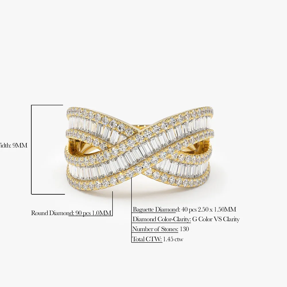 14k Baguette Diamond Crossover Ring