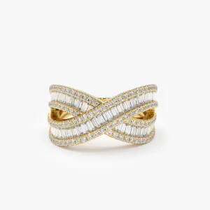 14k Baguette Diamond Crossover Ring