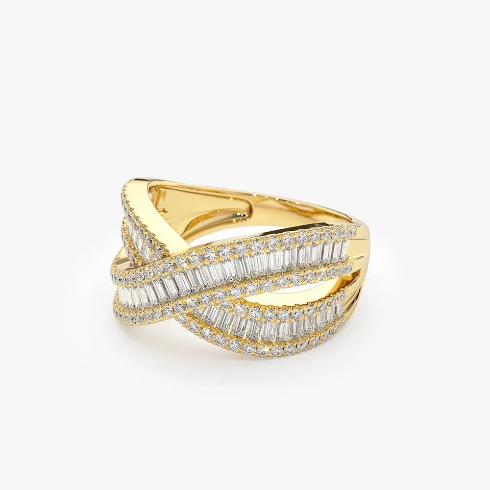 14k Baguette Diamond Crossover Ring