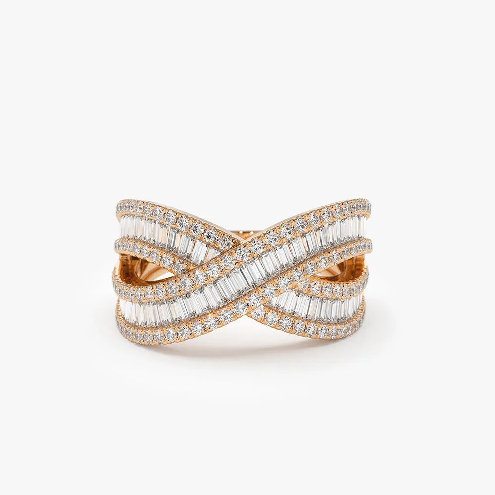 14k Baguette Diamond Crossover Ring