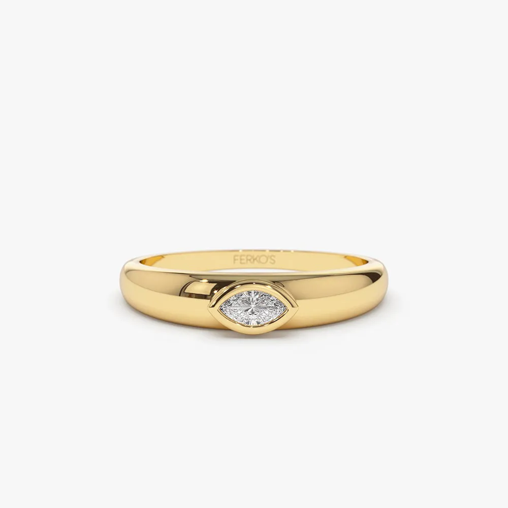 14k Dome Bezel Setting Marquise Diamond Solitaire Ring