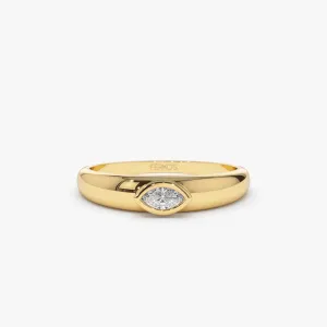 14k Dome Bezel Setting Marquise Diamond Solitaire Ring