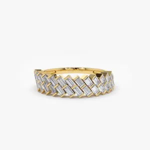 14k Double Row Diagonal Baguette Ring