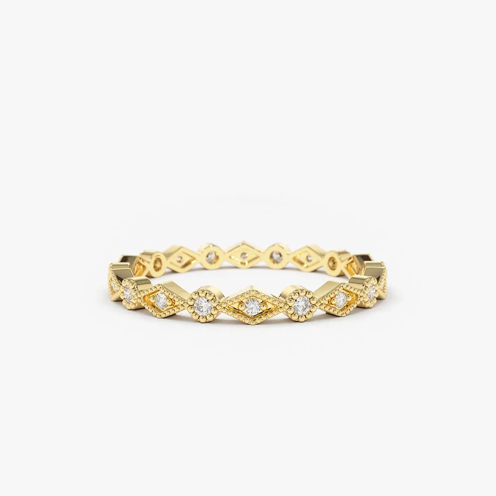 14K Gold Art Deco Diamond Eternity Band