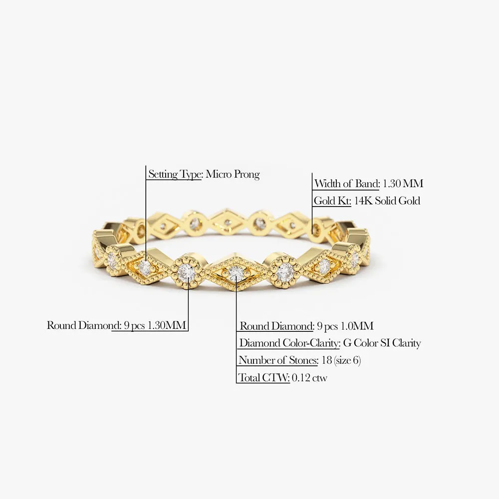 14K Gold Art Deco Diamond Eternity Band