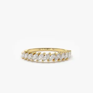 14K Gold Domino Marquise Wedding Band