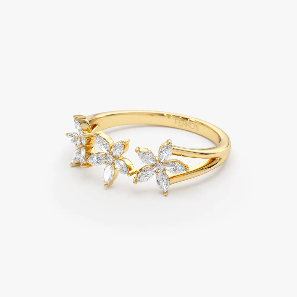 14k Marquise Diamond Multi-Flower Ring