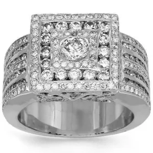 14K Solid White Gold Mens Diamond Ring 3.43 Ctw