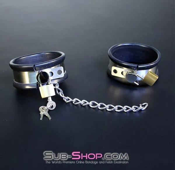 1844M      Steel Your Heart Rubber Lined Stainless Steel Locking Cuffs