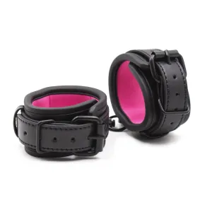 1871MQ-SIS      Blackout Padded Wrist Cuffs with Clips and Soft Pink Sissy Neoprene Lining