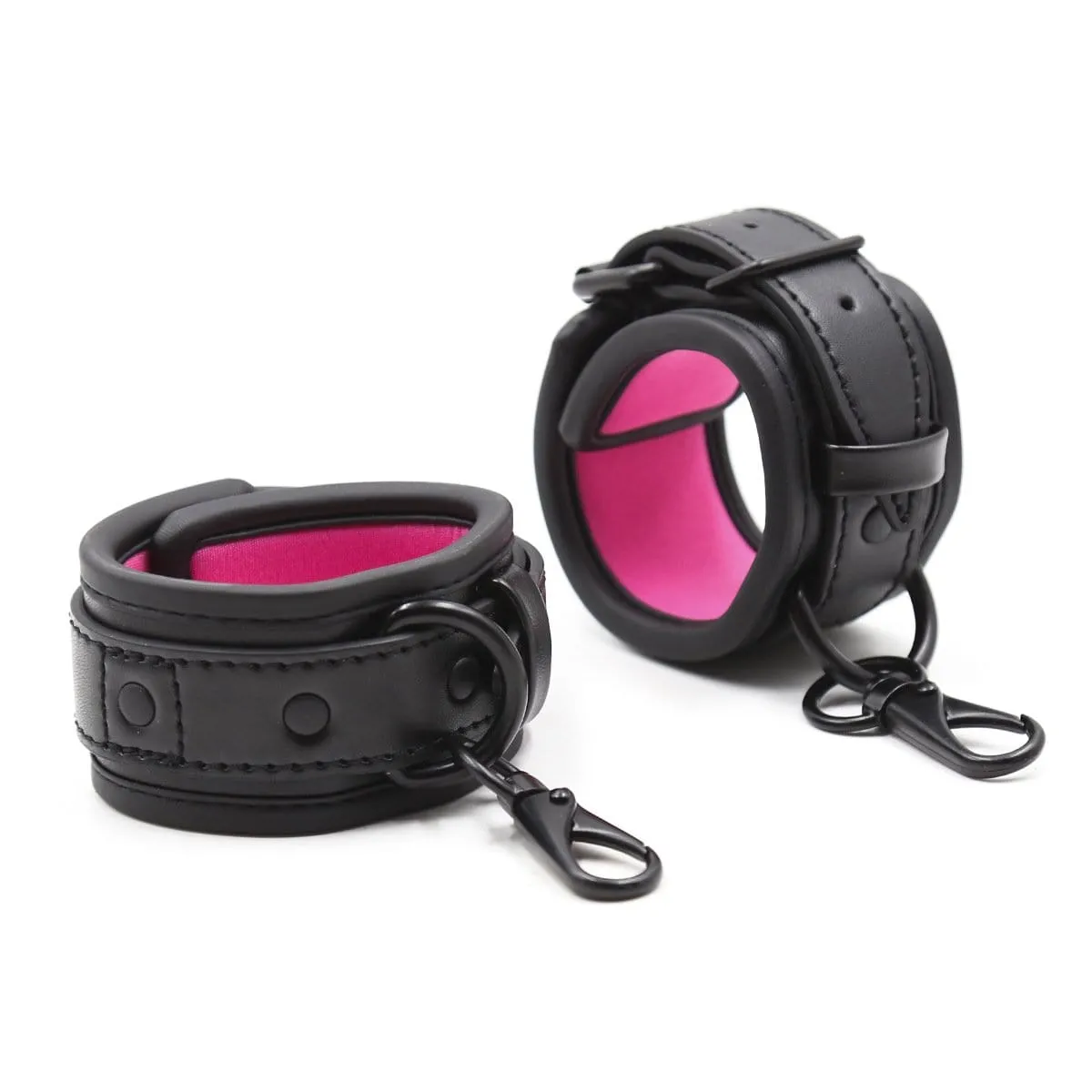 1871MQ-SIS      Blackout Padded Wrist Cuffs with Clips and Soft Pink Sissy Neoprene Lining