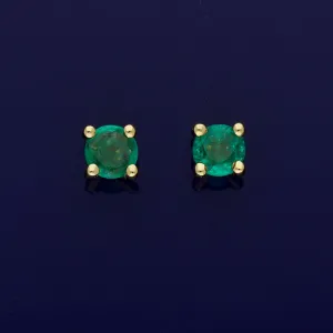 18ct Yellow Gold Emerald 4 Claw Stud Earrings