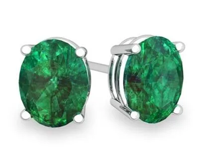 2.00 CTTW Emerald Oval Cut Studs in Sterling Silver