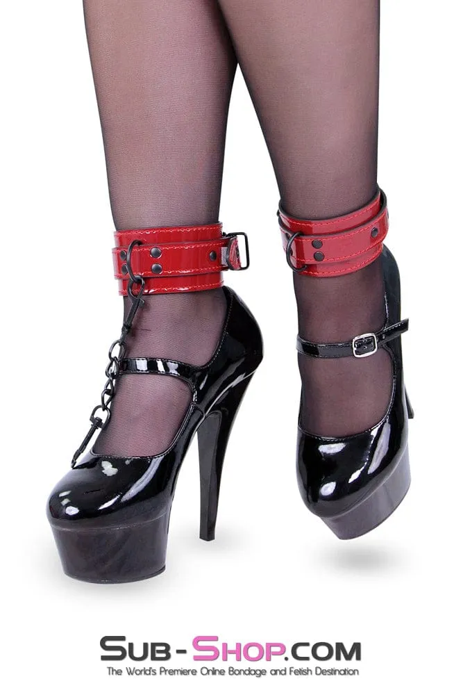 2492MQ      Candy Apple Lustful Red Ankle Cuffs with Matte Black Hardware