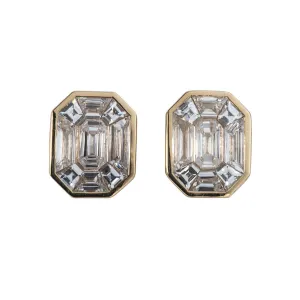 2ct Diamond Emerald-Cut Illusion 14K Yellow Gold Earrings