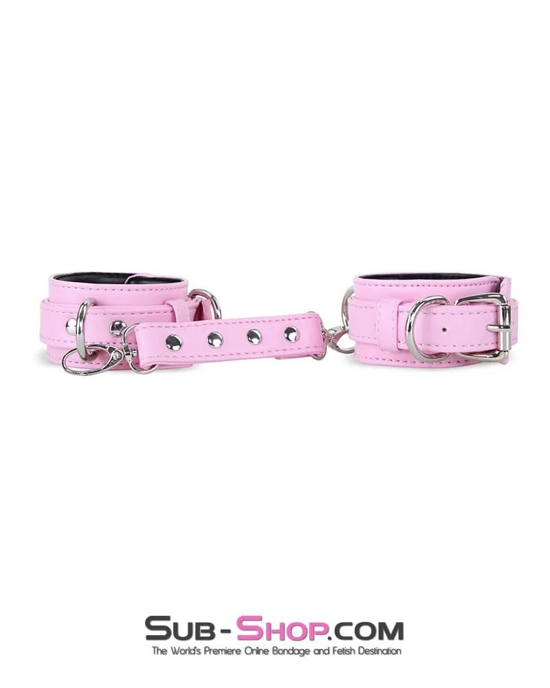 4453M      Princess Pink Padded Wrist Bondage Cuffs with Matching Connector Set