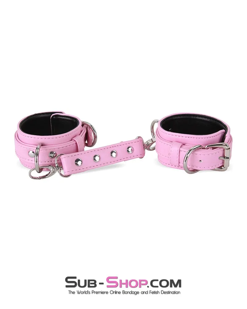 4453M      Princess Pink Padded Wrist Bondage Cuffs with Matching Connector Set