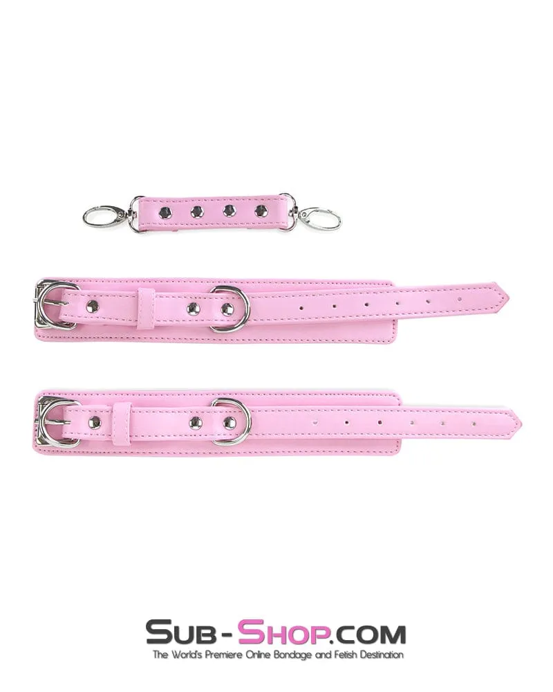 4453M      Princess Pink Padded Wrist Bondage Cuffs with Matching Connector Set