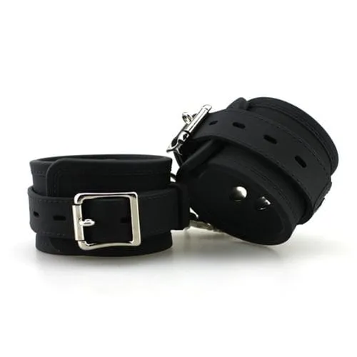 7011M      Locking Black Heavy Silicone Wrist Bondage Cuffs