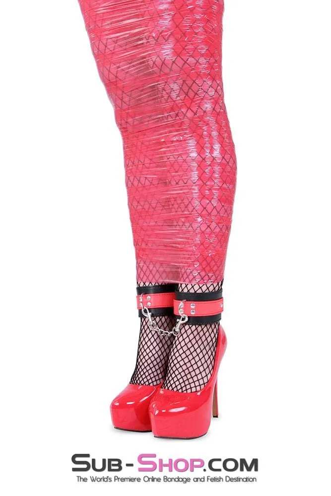 9025MQ      Red Stripes Black Ankle Cuffs with Red Strap