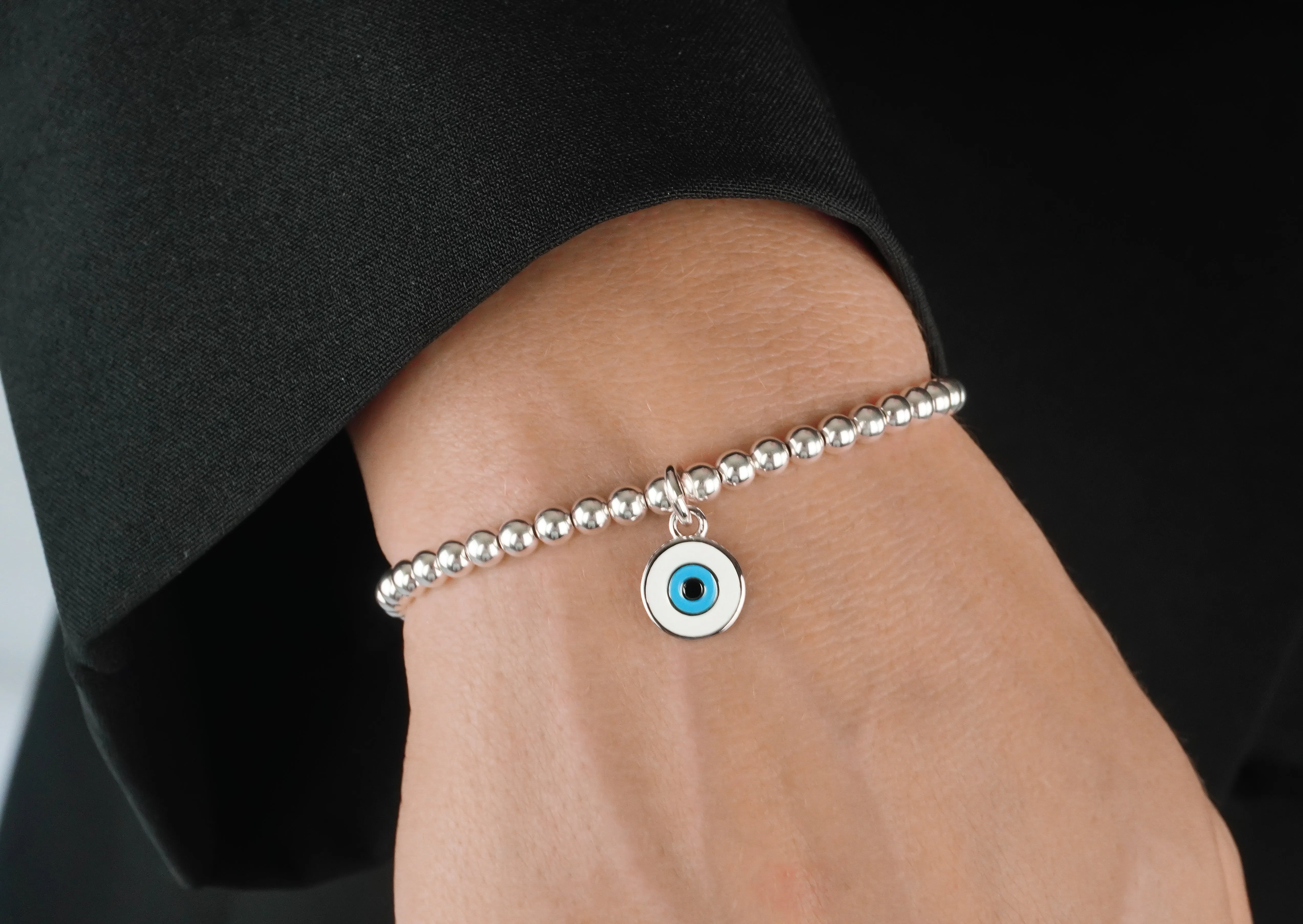 925 Sterling Silver Bracelet, Evil Eye Charm, Evil Eye Bracelet, Stacked Bracelets, Evil Eye