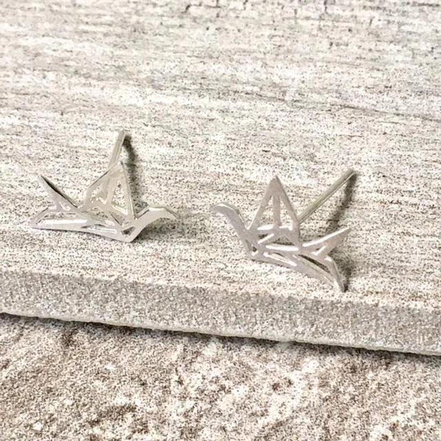 925 STERLING SILVER SMALL GEOMETRIC FLYING BIRD STUD EARRINGS