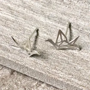 925 STERLING SILVER SMALL GEOMETRIC FLYING BIRD STUD EARRINGS