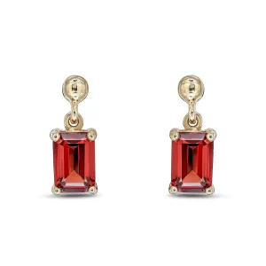 9ct Yellow Gold Garnet Emerald Cut Claw Drop Earrings 1.32ct