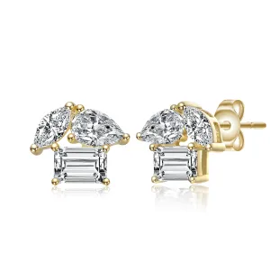 Anne Marquise & Emerald Cut Triple Stone Stud Earrings