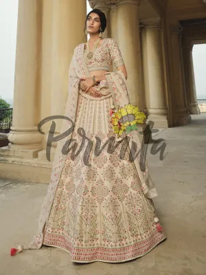 Beige Hand Embroidered  Lehenga Choli Set