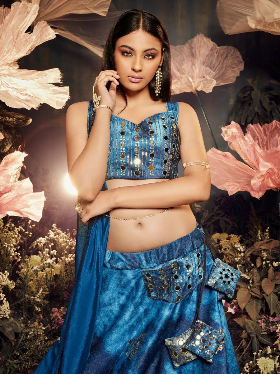 Blue Velvet Embroidered Lehenga Choli