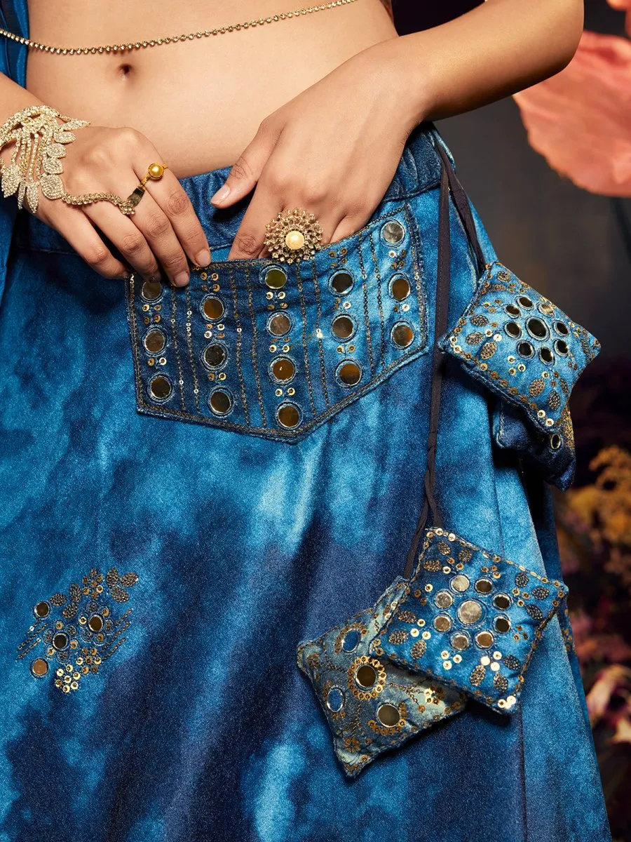 Blue Velvet Embroidered Lehenga Choli