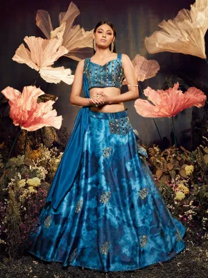 Blue Velvet Embroidered Lehenga Choli