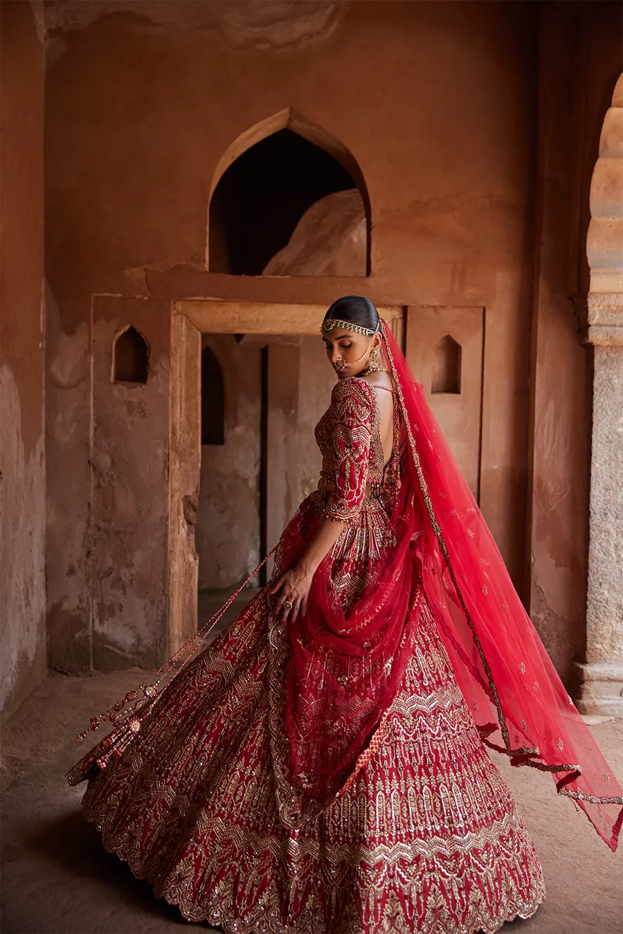 CARDINAL RED RAW SILK LEHENGA CHOLI SET