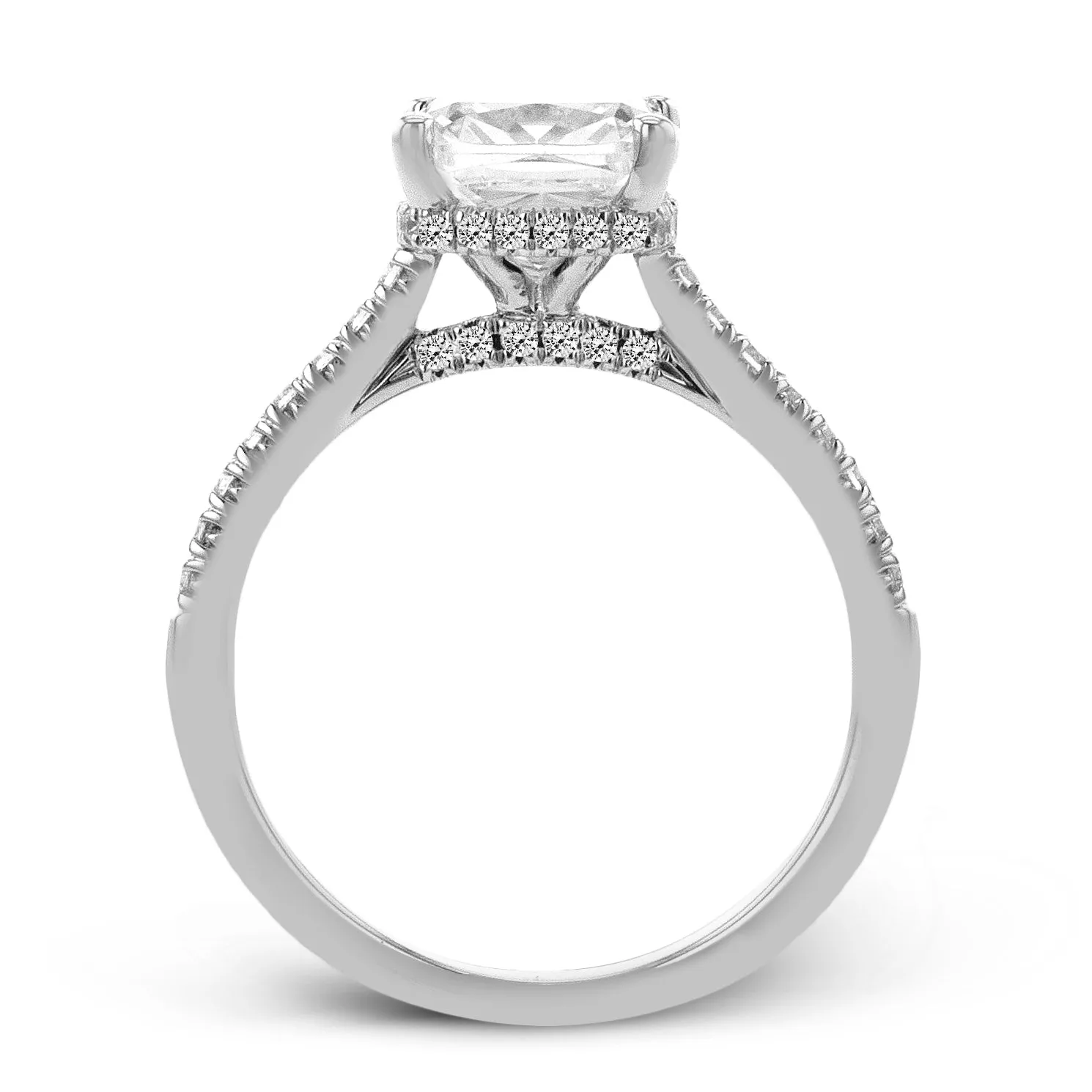 Cushion-Cut Hidden Halo Engagement Ring In 18k Gold With Diamonds