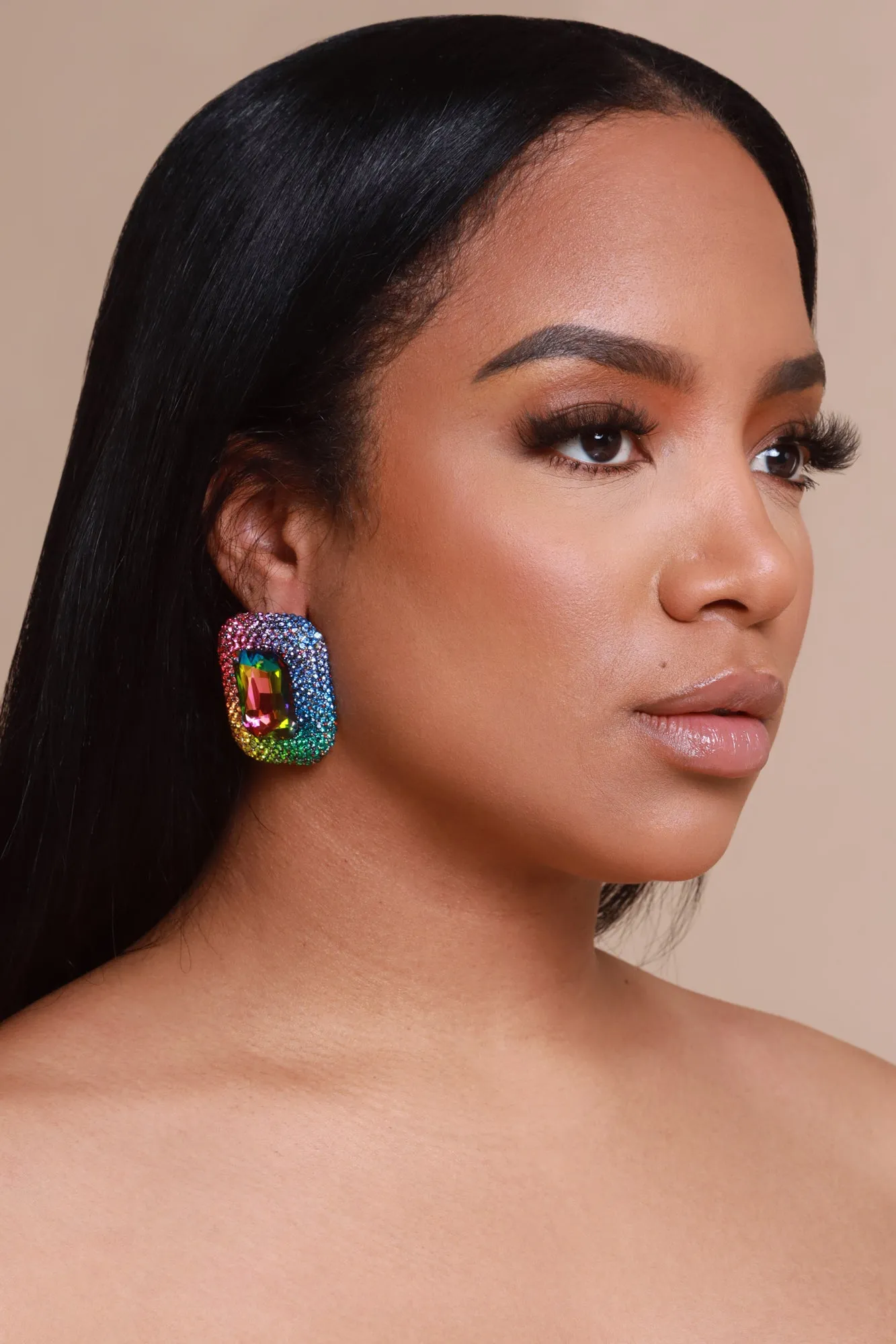 Dazed & Confused Rhinestone Stud Earrings - Rainbow