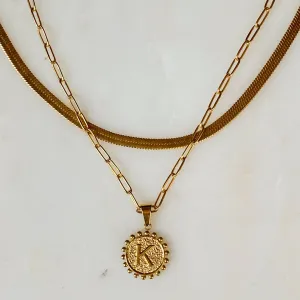 Double Chain Initial Necklace: K