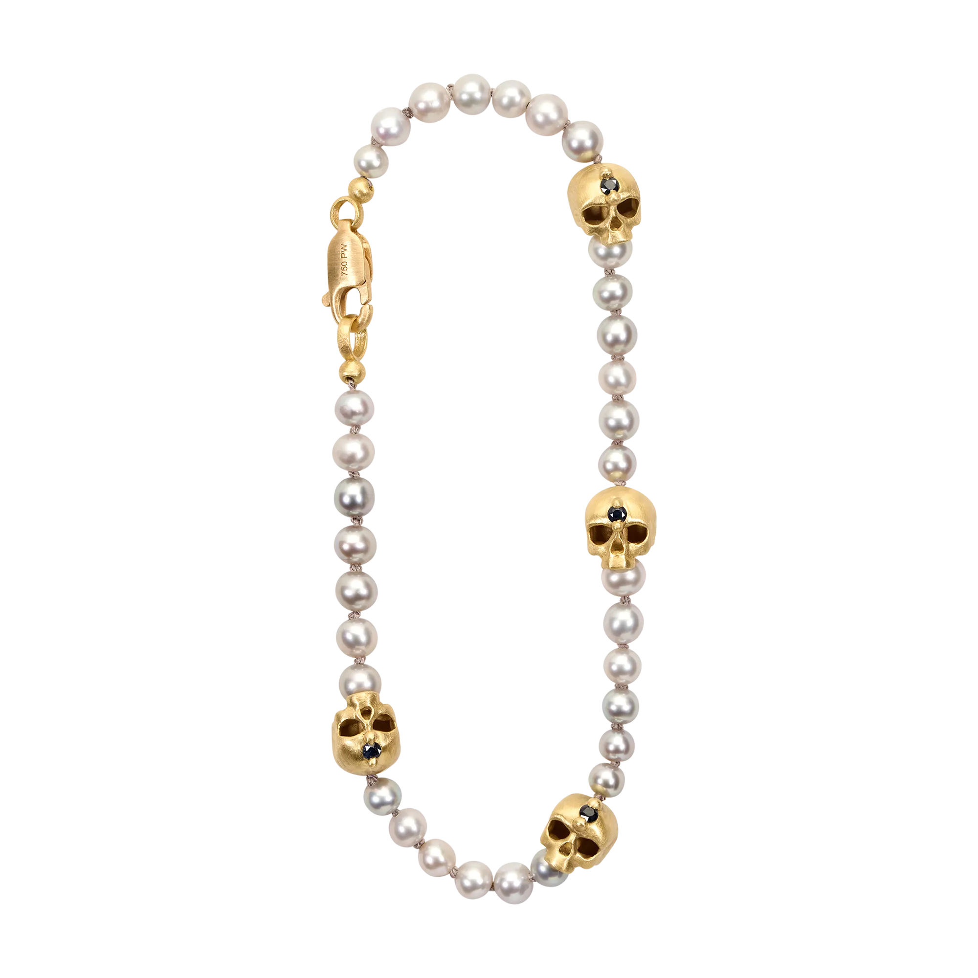 Grey Pearl Hopes & Dreams Skull Bracelet with Grey Silk - 11780