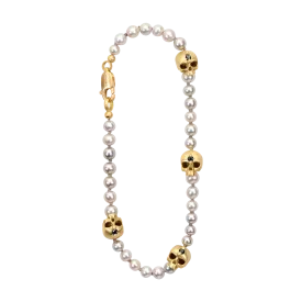 Grey Pearl Hopes & Dreams Skull Bracelet with Grey Silk - 11780